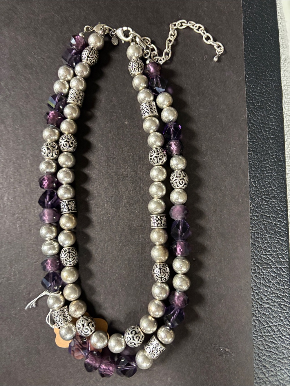 Premier Designs Silver and Purple Double-Strand Beaded Necklace